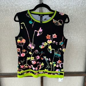 Marc Cain black finely knit floral sleeveless sweater size 4 NEW $500